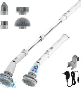 Electric Spin Scrubber, Shower Scrubber with Long Handle, Adjustable Extension Arm, 4 Replaceable Heads, 3 Angles, 2 Rotating Speeds, Spin Brush for Cleaning Bathroom Tile Tub Floor